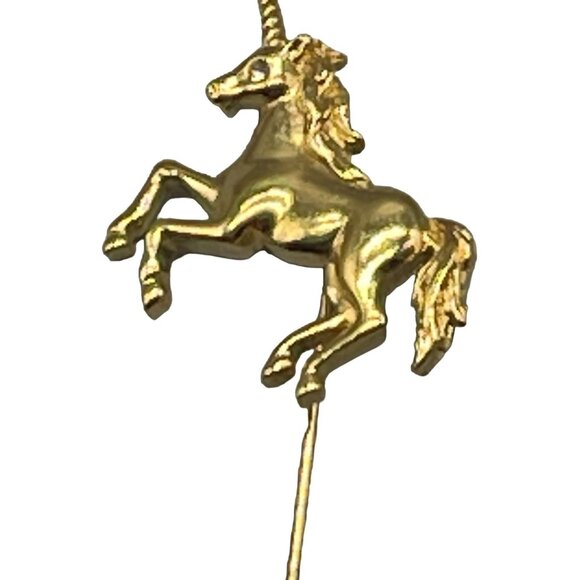 Costume Jewelry gold tone unicorn brooch pin, lapel pin, hat pin 3" long READ - Picture 1 of 6